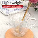 Heart Shaped Cup - Double Walled Insulated Glass Coffee Mug or Tea Cup - Double Wall Glass 8oz (240ml) - Clear - Unique & Insulated with Handle - With Teaspoon