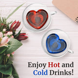 Heart Shaped Cup - Double Walled Insulated Glass Coffee Mug or Tea Cup - Double Wall Glass 8oz (240ml) - Clear - Unique & Insulated with Handle - With Teaspoon