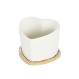 Imaniastore Heart Shaped Succulent Planter Pot with Drainage and Bamboo Trays White Ceramic Decorative Cactus Plant Pot Flower Container