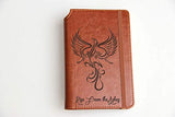 Phoenix Journal with Custom text or custom quote engraved leather bound, strip with the same color to keep it closed, jotter, scribbling pad scribbling block, notebook scratch