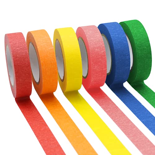 6 Colored Masking Tape 16 Yard Per Roll, Rainbow Colors Painting Tape, Painters Tape, Craft Tape, Labeling Tape, Paper Tape for Bullet Journals, Party Decorations, DIY Craft, 0.6 Inch Wide