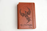 Phoenix Journal with Custom text or custom quote engraved leather bound, strip with the same color to keep it closed, jotter, scribbling pad scribbling block, notebook scratch