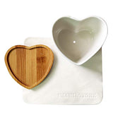 Imaniastore Heart Shaped Succulent Planter Pot with Drainage and Bamboo Trays White Ceramic Decorative Cactus Plant Pot Flower Container