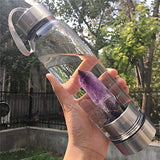 SeaHome Crystal Glass Water Bottle, Water Bottle with Gemstone Center Crystal Elixir Bottle with Natural Crystal Point Healing Obelisk Wand Energy Cup
