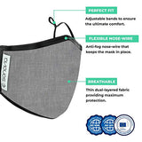 SonoMask by Sonovia | Large | Grey | Patented Fabric Providing Active Protection | Adjustable Ear Loops & Nose Wire | Washable & Reusable Face Mask