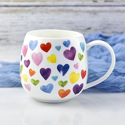 Cute Mugs Colorful Heart Shaped Ceramic Coffee Mug Cups, 13oz Fine