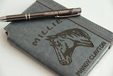Phoenix Journal with Custom text or custom quote engraved leather bound, strip with the same color to keep it closed, jotter, scribbling pad scribbling block, notebook scratch