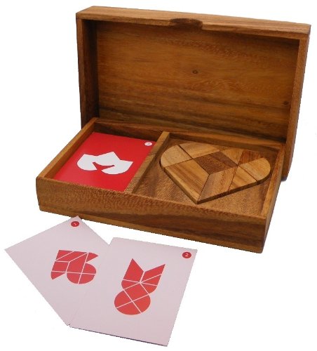 Logic Heart Tangram Set with play Cards Wooden Puzzle Game – Moments of Awe