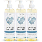 Puracy Hand Sanitizer Gel Set for Home and Office, Natural Citrus & Sea Salt 70% Alcohol Skin Softening Non-Drying Formula, 12 Fl Oz (3-Pack)