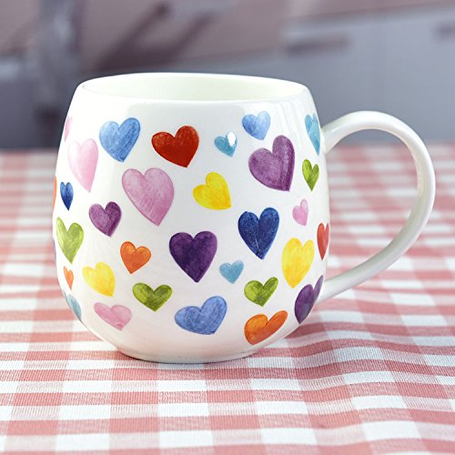 Cute Mugs Colorful Heart Shaped Ceramic Coffee Mug Cups, 13oz Fine