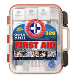 First Aid Kit Hard Red Case 326 Pieces Exceeds OSHA and ANSI Guidelines 100 People - Office, Home, Car, School, Emergency, Survival, Camping, Hunting and Sports