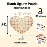 Cregugua Blank Wooden Heart Shaped Jigsaw Puzzle Unfinished Wooden Puzzle Board Wooden Heart Shaped Canvas for DIY with 39 Pieces (11.2x8.4 in, 3 Pack)