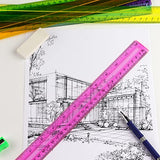 12 Pack Color Transparent Ruler Plastic Rulers, Metric Bulk Rulers with Inches and Centimeters, Kids Ruler for School, Home, Office, 12 Inches