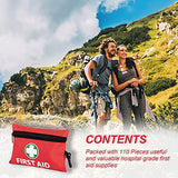 Mini First Aid Kit, 110 Pieces Small First Aid Kit - Includes Emergency Foil Blanket, CPR Respirator, Scissors for Travel, Home, Office, Vehicle, Camping, Workplace & Outdoor (Red)