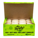 Murphy’s Naturals Soy Wax Tea Light Candles | Vegan | Responsibly Sourced Soy Wax | Fragrance Free | 36 Candles Per Box