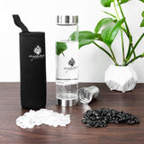 Ayana Wellness Gem Water Infusion Bottle Gemwater Elixir Infused with Crystal Energy | BPA Free Borosilicate Glass | with Tea Infuser | Includes Real Clear Quartz and Black Tourmaline Gemstones