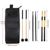 Jiayouy Percussion Drum Stick Bag with 7 Pair Drumsticks Mallets Brushes Set, Drum Mallet Bag with Floor Tom Hooks,Nylon Bamboo Jazz Bass Drum Sticks Retractable Drum Wire Brushes,Hanging Mallet Bag