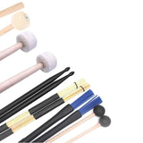 Jiayouy Percussion Drum Stick Bag with 7 Pair Drumsticks Mallets Brushes Set, Drum Mallet Bag with Floor Tom Hooks,Nylon Bamboo Jazz Bass Drum Sticks Retractable Drum Wire Brushes,Hanging Mallet Bag