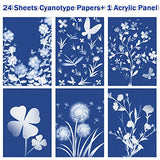 Sun Print Paper Kit Cyanotype Paper, 24 Sheets Cyanotype Papers with 1 Sheet Acrylic Panel, High Sensitive Nature Sun/Solar Activated Sun Printing Art Paper for Arts Crafts DIY Project