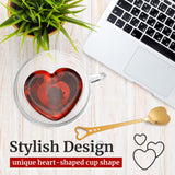 Heart Shaped Cup - Double Walled Insulated Glass Coffee Mug or Tea Cup - Double Wall Glass 8oz (240ml) - Clear - Unique & Insulated with Handle - With Teaspoon