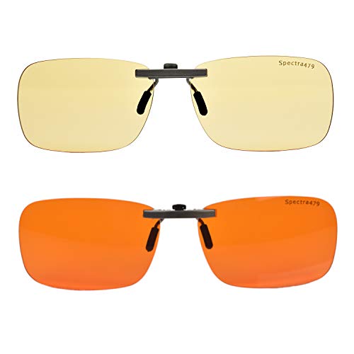 Clip-on Blue Blocking Eye Wear - Special Tinted Lenses Help You Sleep and Relax Your Eyes (Day & Night Combo Pack)