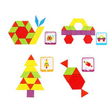 GEMEM 155 Pcs Wooden Pattern Blocks Set Geometric Shape Puzzle Kindergarten Classic Educational Montessori Tangram Toys for Kids Ages 4-8 with 24 Pcs Design Cards