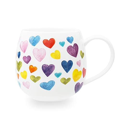 Cute Mugs Colorful Heart Shaped Ceramic Coffee Mug Cups, 13oz Fine Bone China Heart Mug Perfect Birthday Gifts Christmas Mugs for Women Mom Friends Coworker Boss
