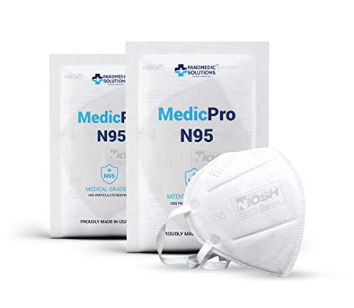 MedicPro N95 Mask NIOSH Approved, 10 Pack Individually Wrapped, N95 Particulate Respirator Mask Made in USA