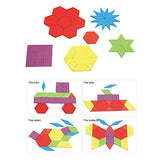 GEMEM 155 Pcs Wooden Pattern Blocks Set Geometric Shape Puzzle Kindergarten Classic Educational Montessori Tangram Toys for Kids Ages 4-8 with 24 Pcs Design Cards