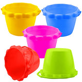 Faxco 5 Pack 6'' 1.5 L Plastic Small Bucket,Small Sand Pail Beach Toy,Beach Pails for Sand Molds at The Sandbox(5 Colors)