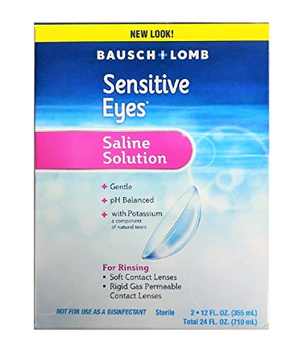 Contact Lens Solution by Bausch & Lomb, Sensitive Eyes Solution for Soft Contact & Gas Permeable Lenses, Saline Solution with Potassium, 12 Fl Oz (Pack of 2)