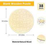Blank Puzzle Round Shape with 38 Pieces to Draw on, Each Piece is Unique, Blank Wooden Jigsaw Puzzles with Puzzle Tray for Crafts & DIY, Custom Puzzle 8.4x8.4 Inches 1 Pack