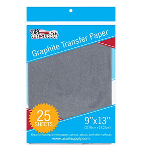U.S. Art Supply Graphite Carbon Transfer Paper 9" x 13" - 25 Sheets - Black Tracing Paper for All Art Surfaces