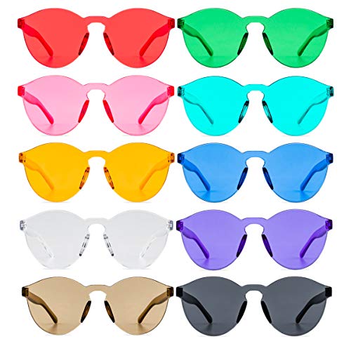 RTBOFY 10 Pairs Rimless Round Party Sunglasses Colored Glasses Transparent Round Super Retro Sunglasses Cool Sunglasses for Women
