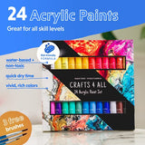 Crafts 4 All Acrylic Paint Set - 24-Pack of 12mL Art Paints for Canvas, Painting Decorations, Wood, Ceramics and Fabrics - Craft Painting Supplies for Beginners and Professional Artists