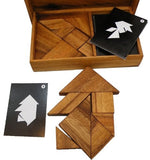 Logic Tangram Set with Play Cards Wooden Puzzle Game