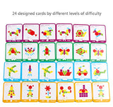 GEMEM 155 Pcs Wooden Pattern Blocks Set Geometric Shape Puzzle Kindergarten Classic Educational Montessori Tangram Toys for Kids Ages 4-8 with 24 Pcs Design Cards