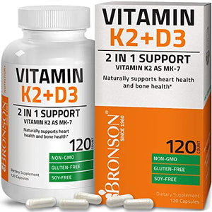 Vitamin K2 (MK7) with D3 Supplement Bone and Heart Health Non-GMO Gluten Free Formula 5000 IU Vitamin D3 & 90 mcg Vitamin K2 MK-7 Easy to Swallow Vitamin D & K Complex, 120 Capsules