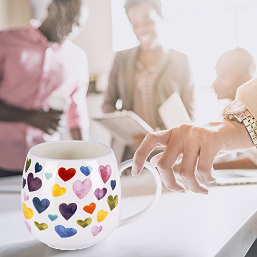 Cute Mugs Colorful Heart Shaped Ceramic Coffee Mug Cups, 13oz Fine