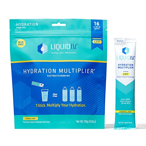 Liquid I.V. Hydration Multiplier - Lemon Lime - Hydration Powder Packets | Electrolyte Supplement Drink Mix | Low Sugar | Easy Open Single-Serving Stick | Non-GMO (Lemon Lime/16 Count)