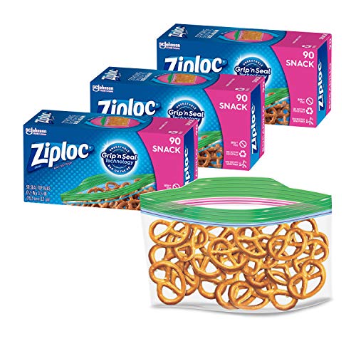 Ziploc Snack and Sandwich Bags for On the Go Freshness, Grip 'n Seal Technology for Easier Grip, Open, and Close, 90 Count, Pack of 3 (270 Total Bags)