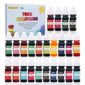 Food Coloring - 24 Color Rainbow Fondant Cake Food Coloring Set for Baking,Decorating,Icing and Cooking - neon Liquid Food Color Dye for Slime, Soap Making Kit and DIY Crafts.25 fl.oz.(6ml)Bottles