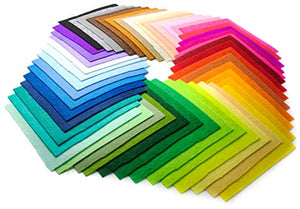 Bastex 50 Pieces Colored Craft Felt Fabric Sheets. 6 x 6 Inches with 1mm Thickness. Many Assorted Colors Pack for DIY Crafts. Stiff Sewing Material Squares for Patchwork.