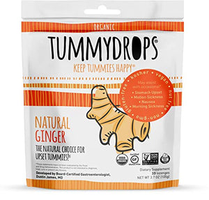 Natural Ginger Tummydrops (Resealable Bag of 33 Individually Wrapped Drops) Certified Oregon Tilth USDA Organic, Non-GMO Project, GFCO Gluten-Free, and Kof-K Kosher