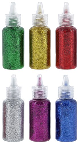 Emraw 20 ml Glitter Glue in Bright Classic Colors: Gold, Silver, Red, Green, Blue & Purple Used for Gluing, Drawing, Writing, Outlining (6 Pack)