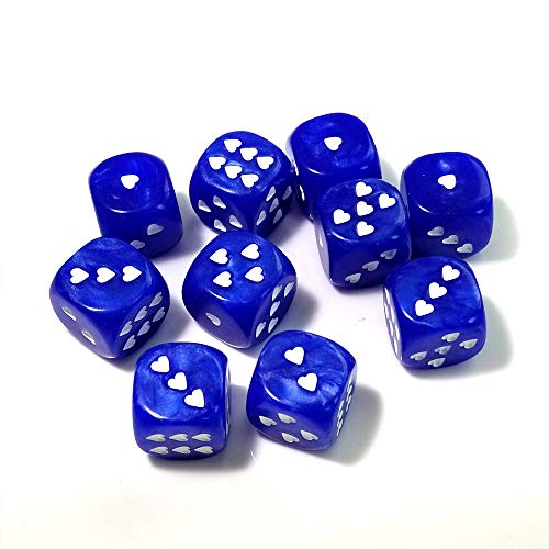 D6 16mm Six Sided Gaming Dice for Board Games, Activity, Casino Theme, Party Favors, Toy Gifts Marbleized Dice -Blue Marbleized Heart Cirrus
