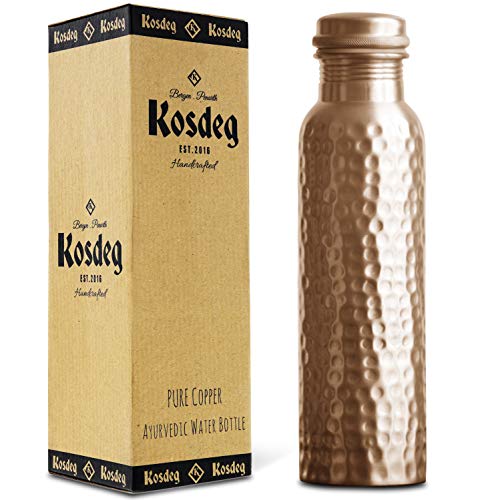 Kosdeg Hammered Copper Water Bottle 34 Oz Extra Large - an Ayurvedic Copper Vessel - Drink More Water, Lower Your Sugar Intake and Enjoy The Health Benefits Immediately