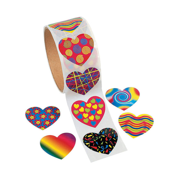 Fun Express Funky Heart Stickers (100pc) Valentine's Day, Stationery, Party Favor Supplies