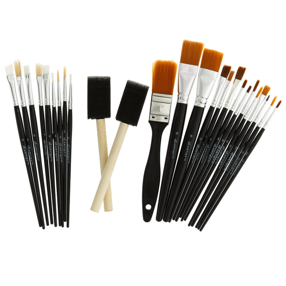 Hello, Artist! 25 Piece Craft Brush Value Pack, Suitable for All Creatives, for Use with Acrylic, Watercolor, Tempera, Gouache, and More