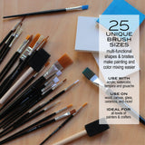 Hello, Artist! 25 Piece Craft Brush Value Pack, Suitable for All Creatives, for Use with Acrylic, Watercolor, Tempera, Gouache, and More